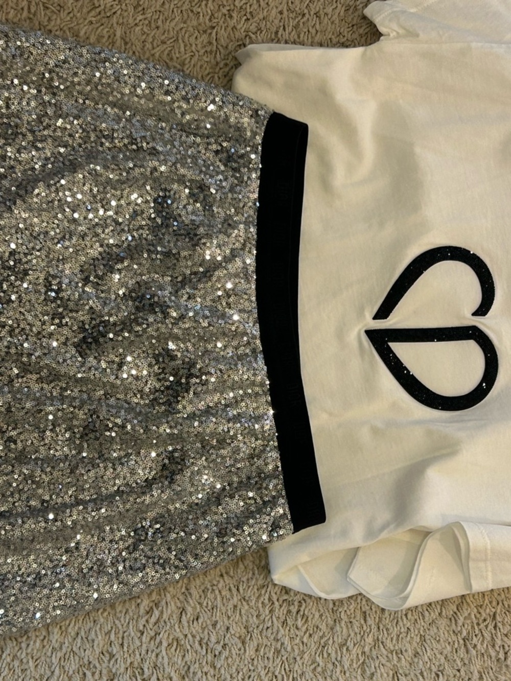 Dior Kids Silver Sequin Mini Skirt with White Top